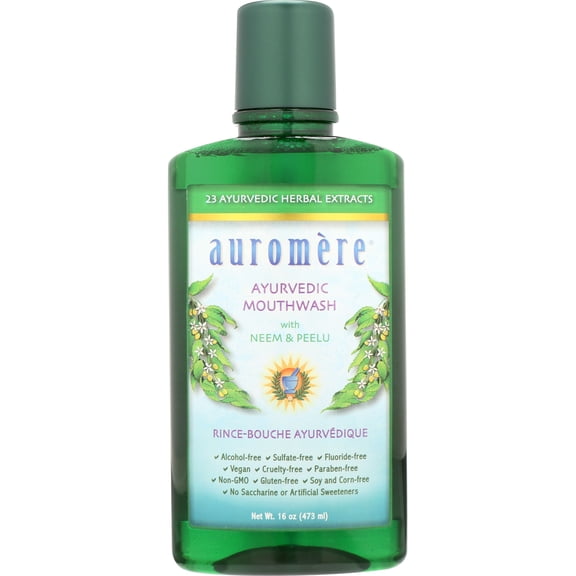 Auromere Ayurvedic Mouthwash with Neem & Peelu, Vegan, Alcohol-Free, 16 fl oz