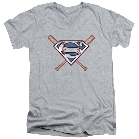 Superman - Crossed Bats - Slim Fit V Neck Shirt - Large