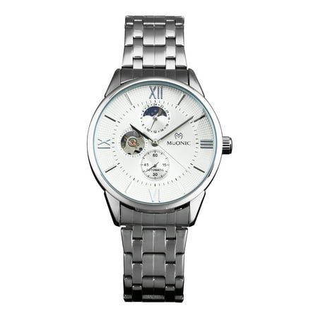 - Self-winding Mechanical Mens Wrist Watch Silver White Dial Stainless Steel Case