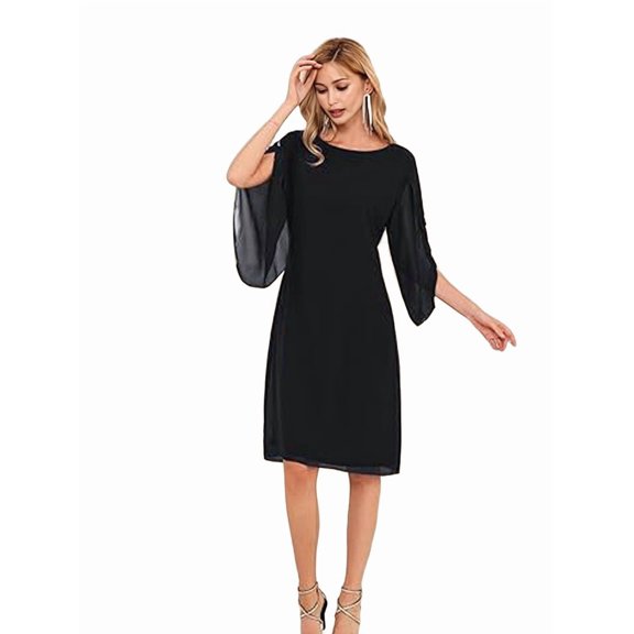 Womens Chiffon Dresses Flutter Sleeve Party Wedding Cocktail Dress