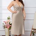 thumbnail image 3 of Naittoop Women Plus Size Sleep Dress Soft Satin Lace V Neck Nightdress Sleeveless Strappy Sexy Nightgowns Split Chemise, 3 of 5