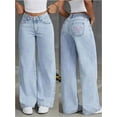 thumbnail image 5 of ZANKLEY Women Bowknot Embroidery Y2k Jeans Straight Leg Boyfriend Denim Pants, 5 of 11