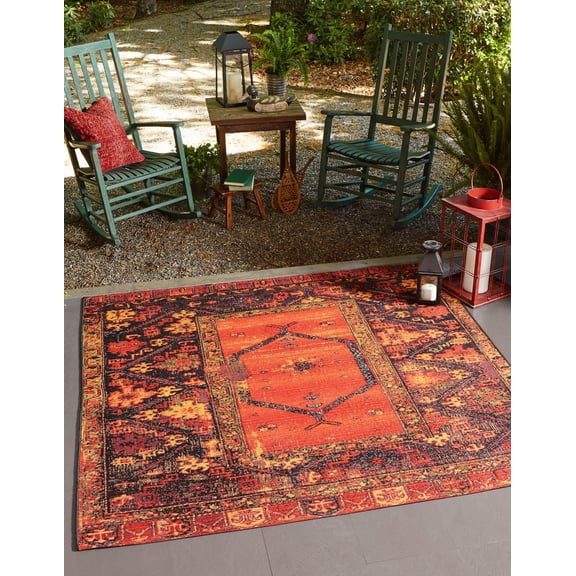 Unique Loom Outdoor Tribal Collection Area Rug - Quepos (12' Square Multi/Black)