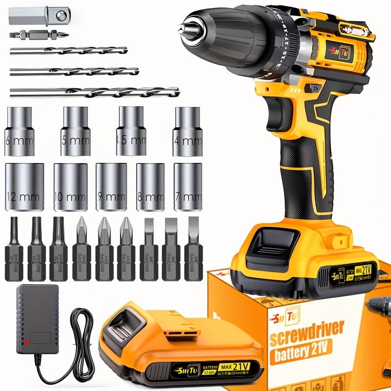 DGB Cordless Drill Driver, Rechargeable 21V, Variable Speed, Ergonomic, Lightweight, for DIY Home Projects, Furniture Assembly, Drilling, Screwdriving & Repairs