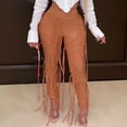 thumbnail image 2 of safuny Women's Pants Tassel Pants For Lady Wife Daughter Girlfriend Fashion Full Length Trousers High Waist Knitted Solid Color Comfy Lounge Casual Yellow XXL, 2 of 6