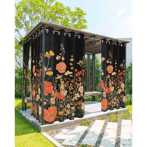 nqOlkjepod Outdoor Curtains for Patio Waterproof, Orange Floral Spring Outdoor Privacy Panels Grommet, Farmhouse Pastoral Blackout Outside Curtains for Porch/Cabana/Pergola/Gazebo 54"x84", 2 Panels