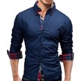 thumbnail image 3 of Camisa de manga larga para hombre azul marino XXL de color puro, cuello de solapa, corte ajustado, transpirable y agradable para la piel para el trabajo o viajes de negocios, 3 of 5