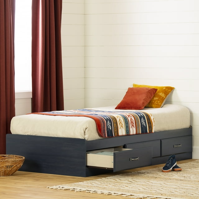 South Shore Ulysses Twin Mate's Platform Storage Bed with 3 Drawers, in Blueberry