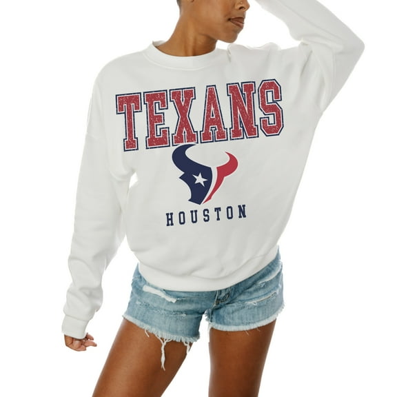 Women's Gameday Couture White Houston Texans Sunday Drives Oversized Crewneck Pullover Sweatshirt
