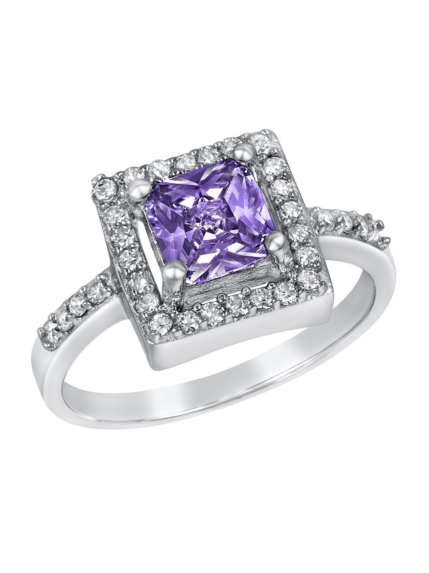 Halo Infinity Shank Engagement Ring Round Cubic Zirconia Cushion Simulated Purple Amethyst 925 Sterling Silver 