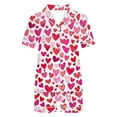 thumbnail image 4 of yoeyez Womens Pajama Silk Satin Pajamas Set Love Heart Printed Sleepwear 2 Piece Sets Button Down Short Sleeve Tops and Shorts Pjs Set Loungewear Hot Pink S, 4 of 6