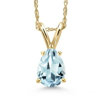 Gem Stone King 10K Yellow Gold Sky Blue Aquamarine Pendant Necklace for Women | 0.65 Cttw | Gemstone March Birthstone | Pear Shape 7X5MM | With 18 inch Chain