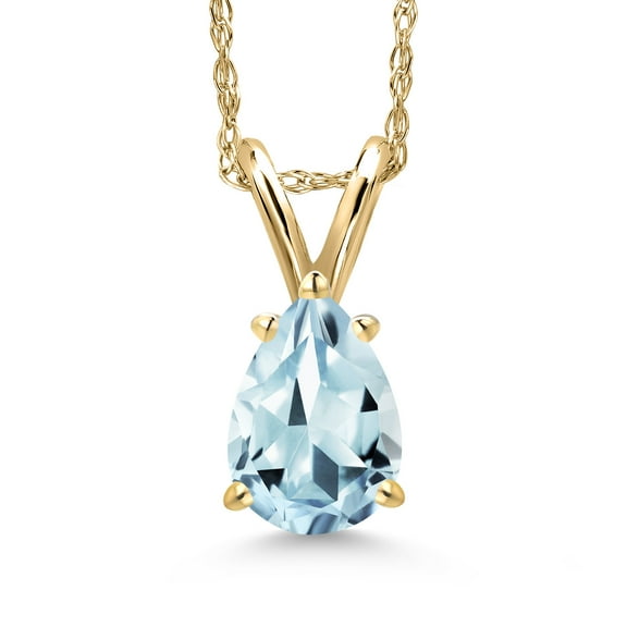 Gem Stone King 10K Yellow Gold Sky Blue Aquamarine Pendant Necklace for Women | 0.65 Cttw | Gemstone March Birthstone | Pear Shape 7X5MM | With 18 inch Chain