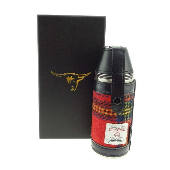 Harris Tweed Hunting Flask with Shot Glasses- Royal Stewart