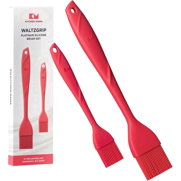 Kitchen Mama WaltzGrip Platinum Silicone Basting Pastry Brushes: Set of 2 Heat-Resistant Brushes, (Red)