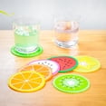 thumbnail image 2 of Posavasos de frutas, 7 piezas de 3,5 pulgadas (alrededor de 8,9 cm) posavasos antideslizantes aislado colorido único rebanada posavasos de silicona Namotu HMHZ1694, 2 of 7
