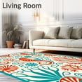 thumbnail image 2 of ODIKA 4'x6' Machine Washable Non-Slip Area Rug, Seahorse Coral Reef Artistry with Shell Swirls and Oceanic Motifs High Traffic Rug, Orange, 712675, 2 of 7