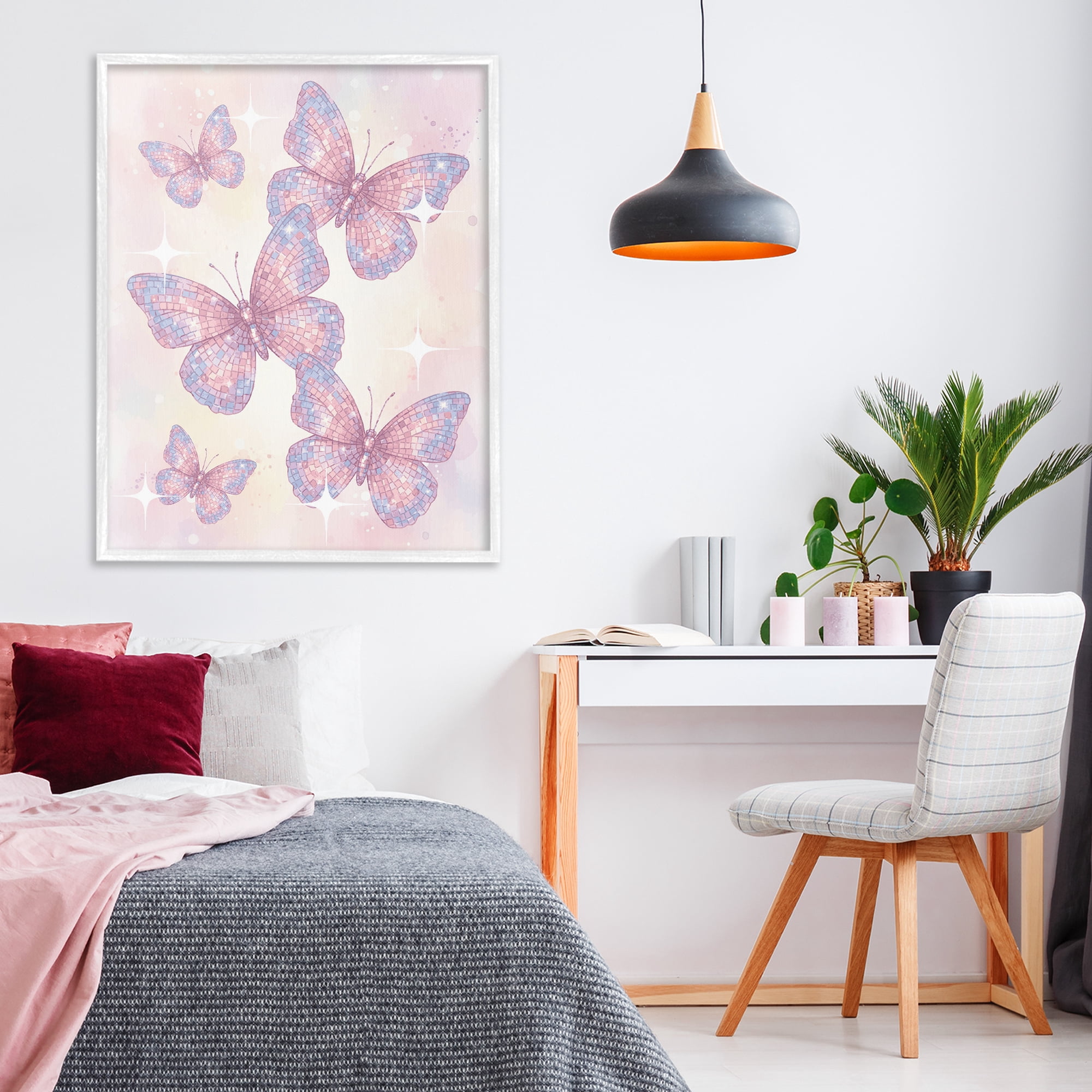 Stupell Industries Delicate Disco Butterfly Dance White Framed Giclee Art, design by Lil' Rue