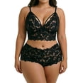 thumbnail image 6 of Yuanlook Women Plus Size Lace Loungewear Set, Spaghetti Strap V Neck Cami Crop Top & High Waist Shorts Bow Decor Daily Sleep Outfit S-XXXXL, 6 of 7