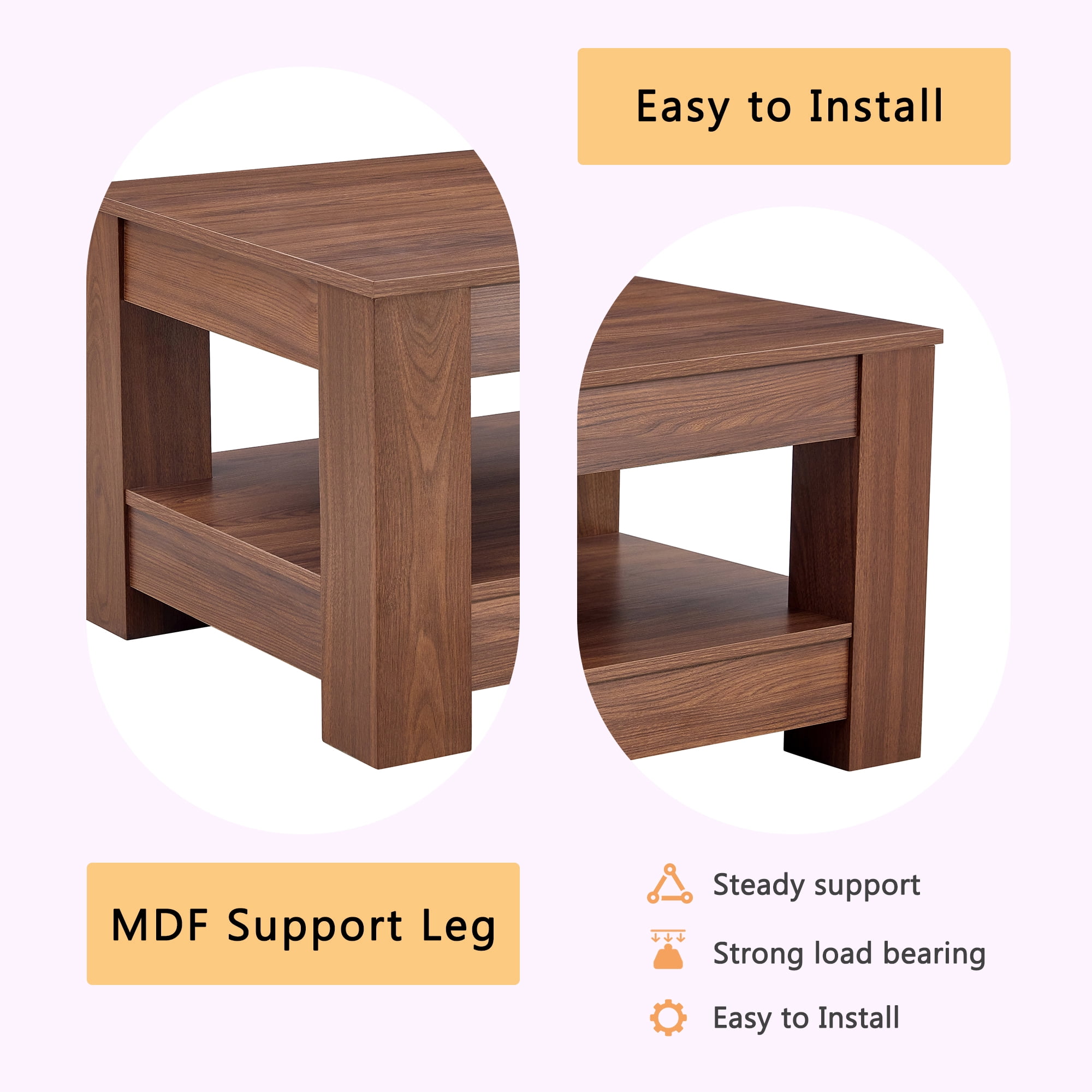 Alvantor Coffee Table Double Layer MDF Industrial for Living Room,43.3",Walnut