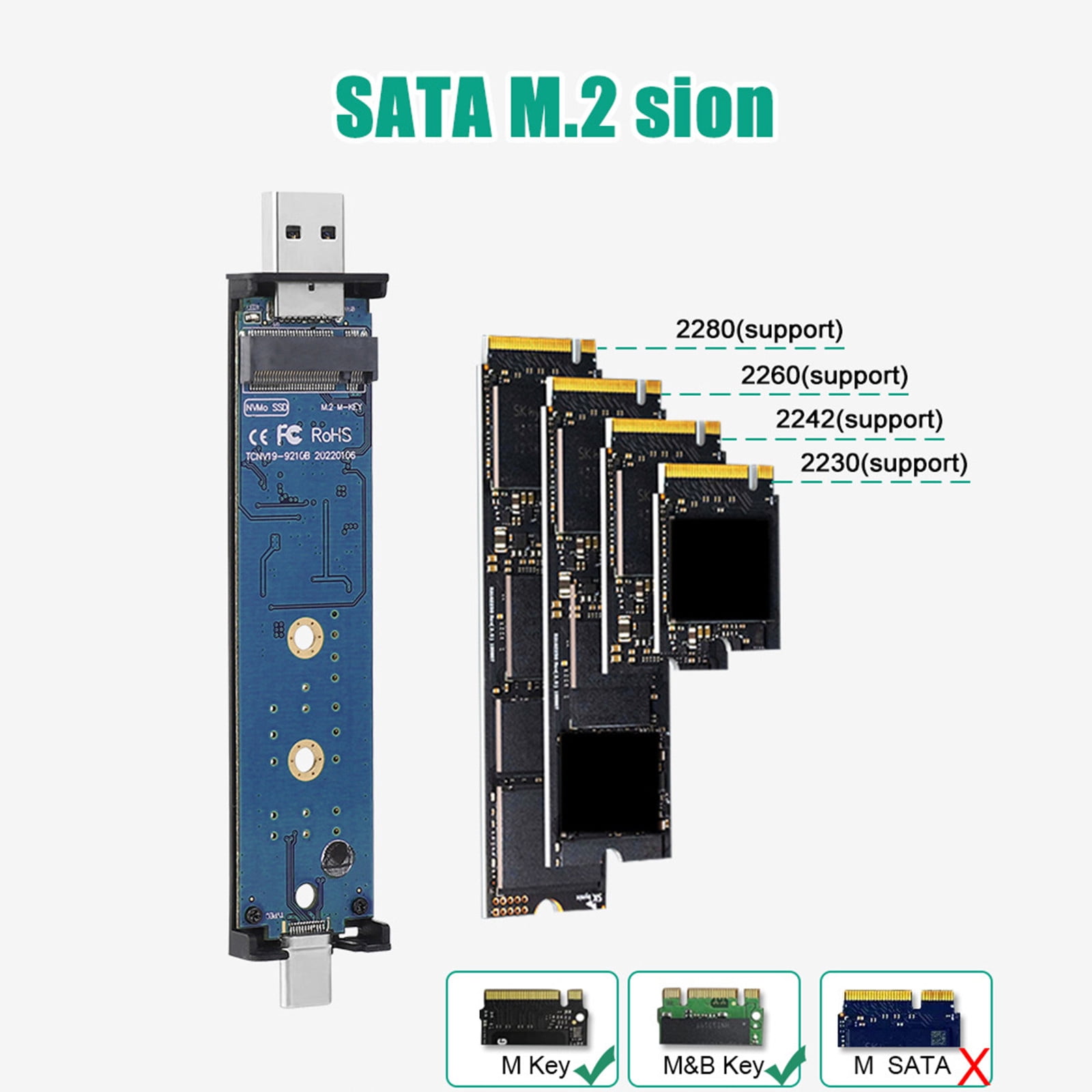 KQJQS SSD Disk Enclosure Removable Portable Disk Enclosure Supports NVMe/NGFF Dual Protocols 10Gbps High-speed Transmission USB3.1 Type-c Connection
