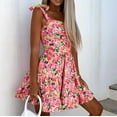 thumbnail image 4 of Women Square Neck Mini Sundress Corset A Line Print Summer Casual Flowy Swing Cute Graduation Party Short Dress, 4 of 6
