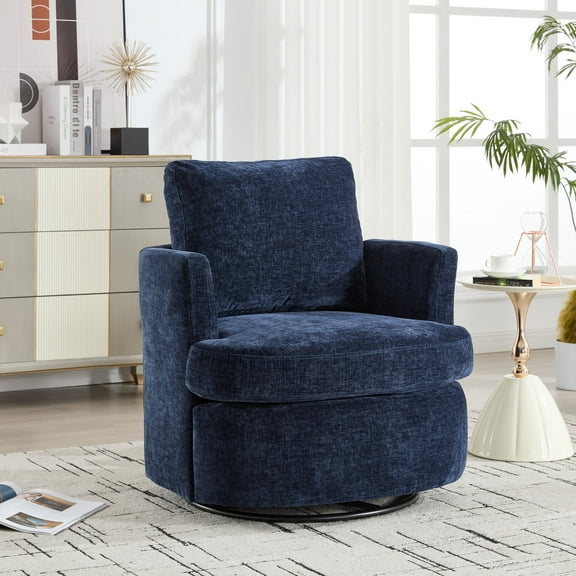 CKEASEAN 32'' Chenille Upholstered Swivel Accent Barrel Chair, 360 Degree Modern Oversized Round Swivel Chair for Living Room/ Nursery, Comfy Single Sofa Chair with Cushion