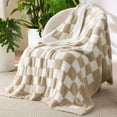 thumbnail image 3 of Manta de cama a cuadros, color beige, 125 x 150 cm, supersuave, 3 of 9