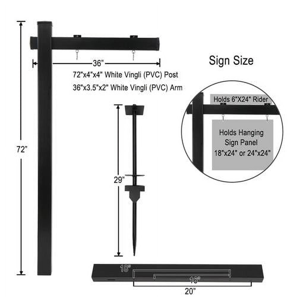 VINGLI 6' Vinyl PVC Real Estate Sign Post for Sale Hanging Ads, 36" Arm Holds up to 24" Sign-Black