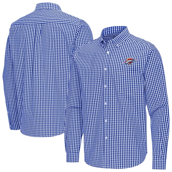 Men's Antigua Blue Oklahoma City Thunder Ellis Woven Tri-Blend Button-Down Shirt