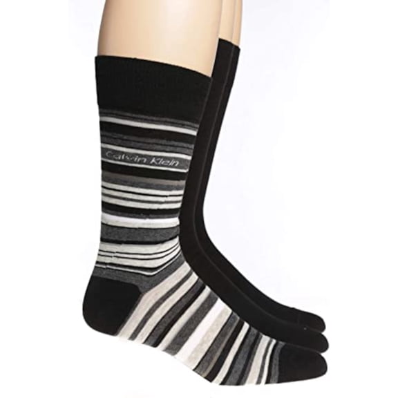 CALVIN KLEIN Mens 3 Pack Black Striped Casual Crew Socks 7-12