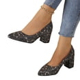 thumbnail image 4 of Sparkly Heels for Women Summer Shoes Womens Wedges Women's Sparkling Glitter Chunky Heel Closed Toe Pumps Comfortable Mid Block Heel Slip-on Classic Party Dress Shoes 3 Inch Pumps Dark Gray 5, 4 of 5