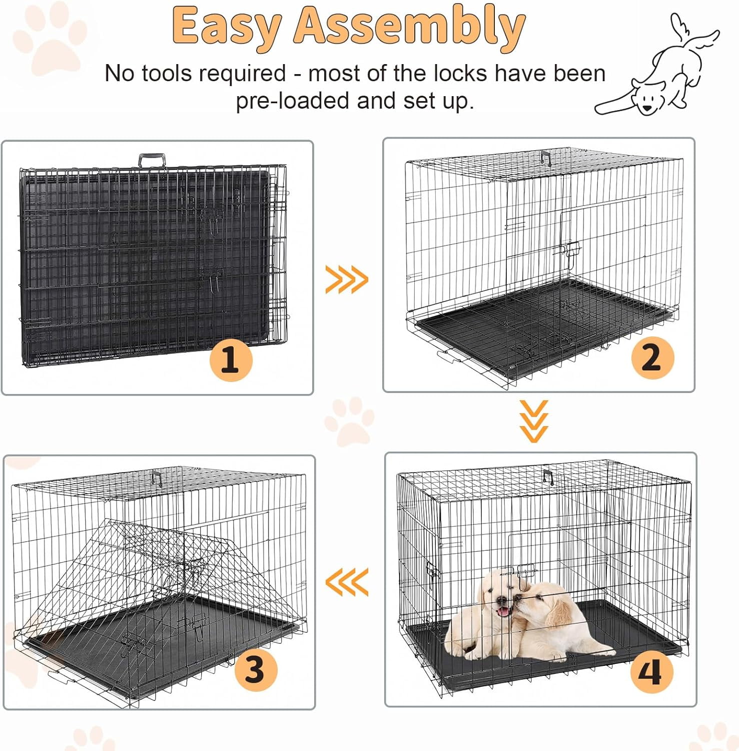 QUIOCOZY 42 Inch Extra Large Double-Door Dog Crate - Enhanced Foldable Metal Pet Kennel with Divider & Removable Tray