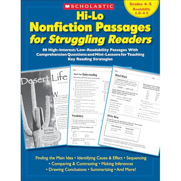 Pre-Owned Hi-Lo Nonfiction Passages for Struggling Readers: Grades 4-5: 80 High-Interest/Low-Readability Passages with Comprehension Questions and Mini-Lessons (Paperback) 0439694973 9780439694971