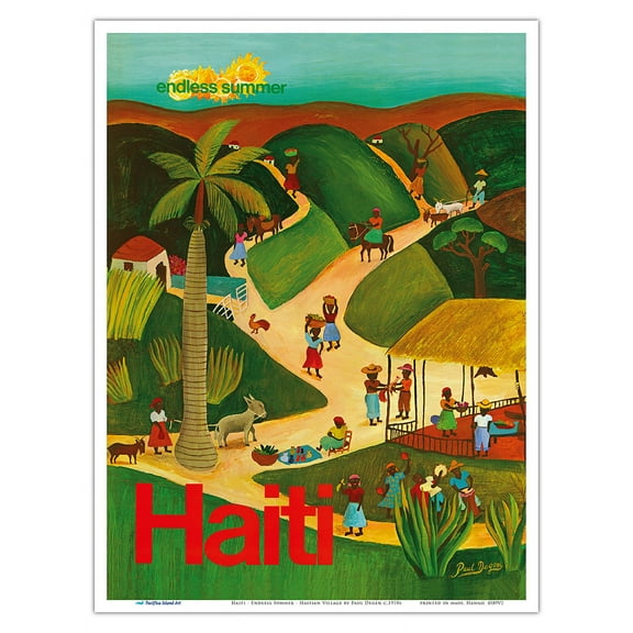 Haiti - Summertime - Village - Vintage Airline Travel Poster by Paul Degen c. 1970’s - Master Art Print (Unframed) 9in x 12in