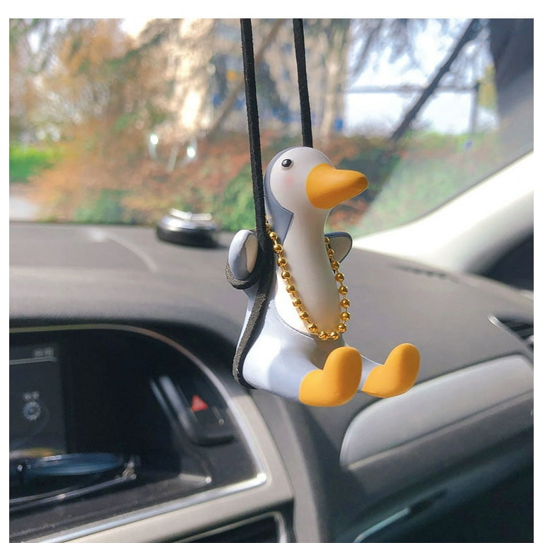 OBOSOE Cute Car Hanging Interior Accessories Rearview Mirrors Charms  Ornament Swing Penguin Car Decor, Black&Grey 4PCS 