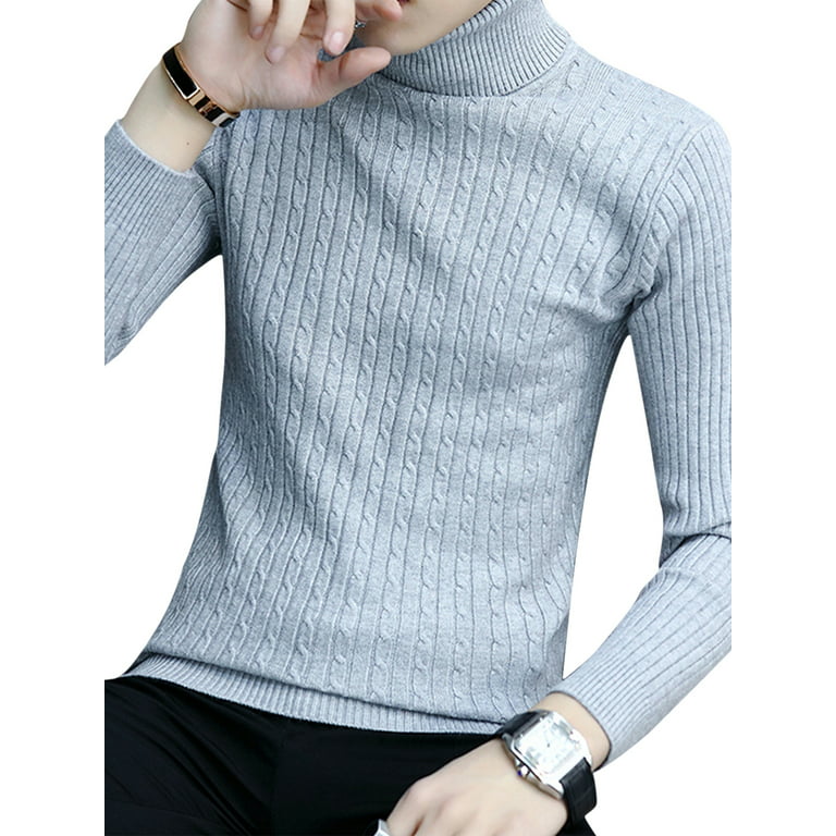 Tetyseysh Men Slim Fit Turtleneck Sweater Casual Twist Pattern Knitted  Pullover 