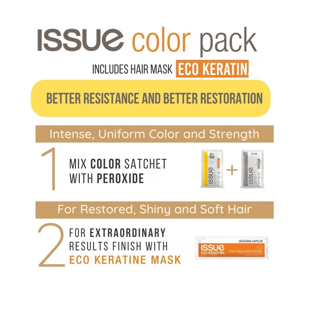 Issue Color Keratin Pack, Includes Color, 20 Vol Peroxide and Keratin Mask, 8.0 Light Blonde, Rubio Claro, 3.78 oz