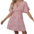 thumbnail image 1 of Robe Décontractée à Manches Courtes Col en V pour Femmes Robe Imprimée Ample Robe à Manches Courtes Col en V pour Enfants, 1 of 6