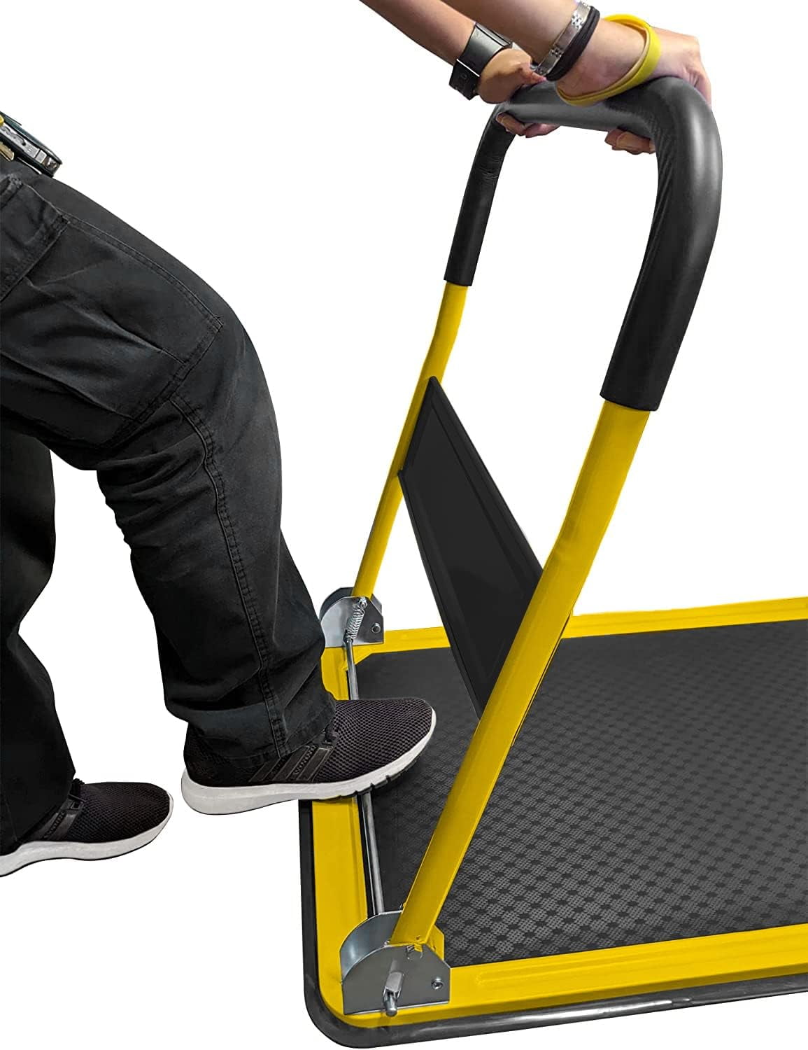 CheckOutStore (1) Heavy-Duty Collapsible Push Cart Dolly - 660 lbs Capacity Foldable Flatbed Hand Truck with Handle (Yellow)