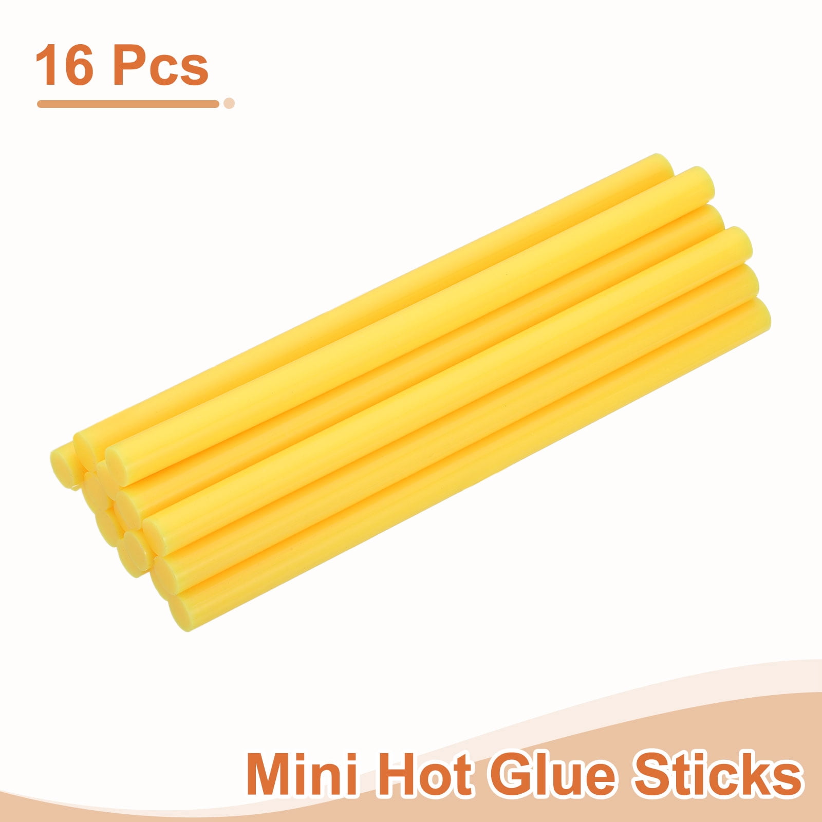 16 Pack Mini Hot Glue Sticks, 0.43" Dia x 7.87" Long EVA Glue Gun Sticks, Light Yellow for DIY Projects