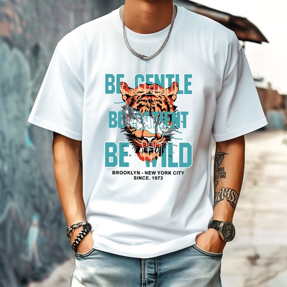 Men's T Shirt Round Neck Patterned Tee Summer New Sports Shirt Vintage Style Gift for Friends XS