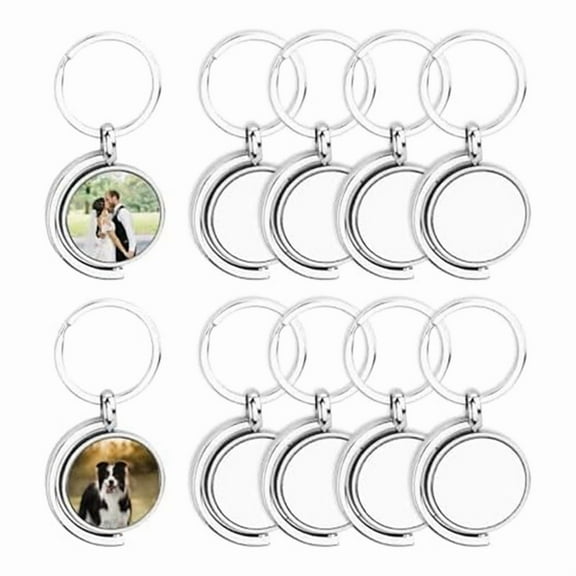 10 Pack 360° Rotating Metal Sublimation Keychain Blanks, Double-Sided Sublimation Blanks DIY Key Chain Semicircle
