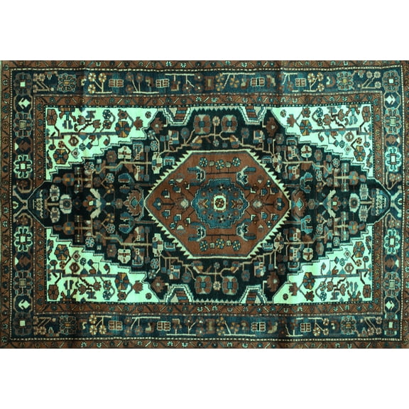 Ahgly Company Machine Washable Indoor Rectangle Persian Turquoise Blue Traditional Area Rugs, 5' x 7'