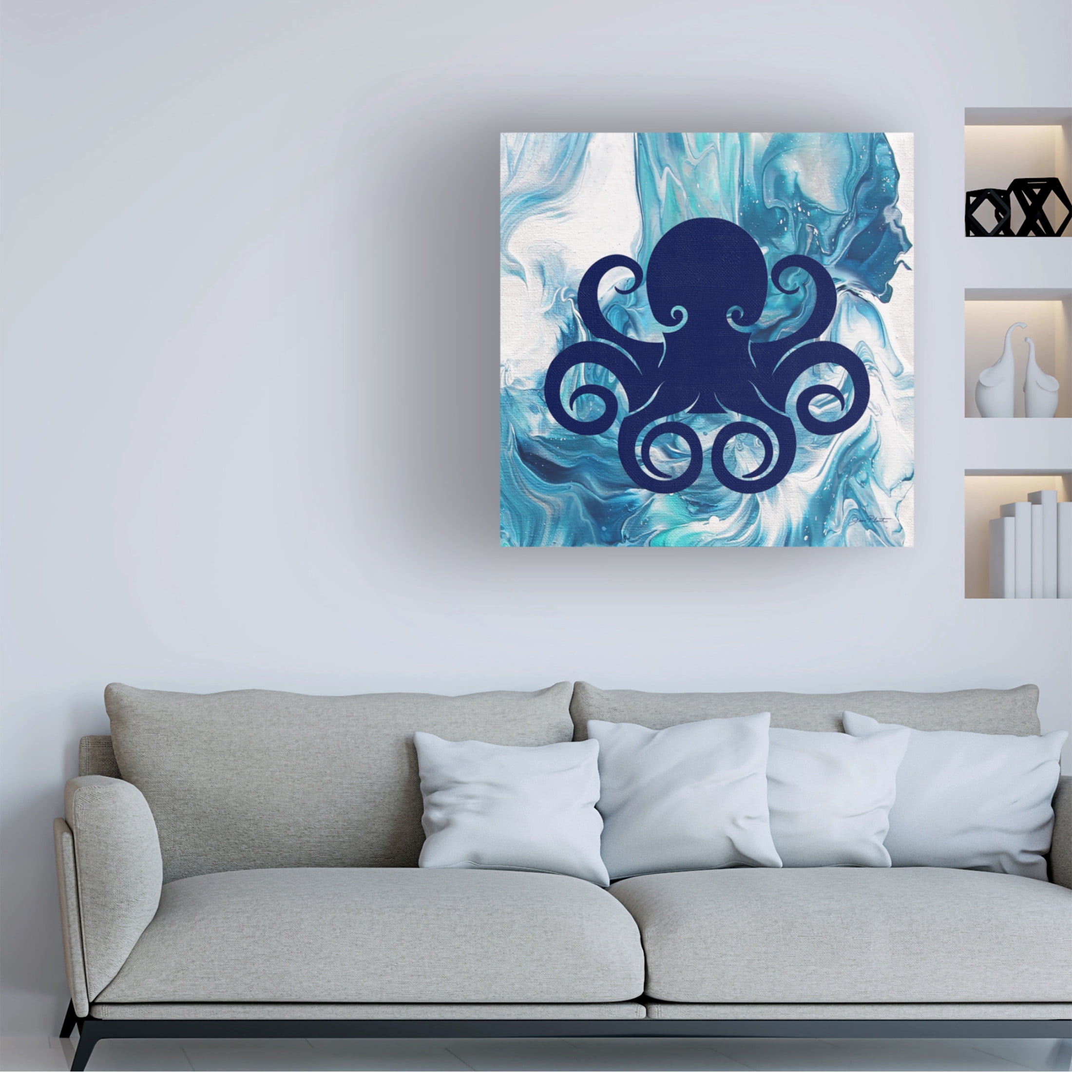Canvas Wall Art - Jean Plout 'Abstract Ocean F' Wall Art for Living Room, Bedroom, or Office Décor by Trademark Fine Art - 24 x 24 Inches