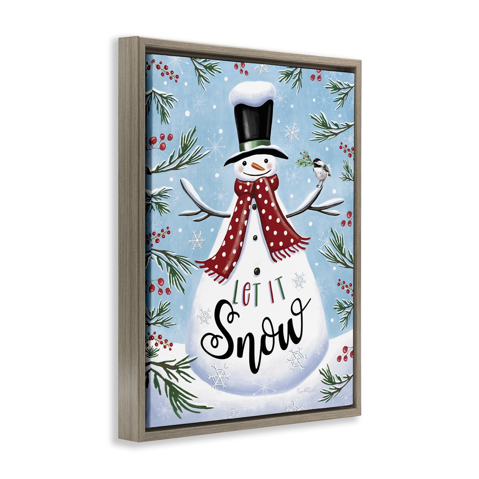 Stupell Industries Let It Snow Phrase Holiday Painting Brown Floater Framed Art Print Wall Art, 17 x 21