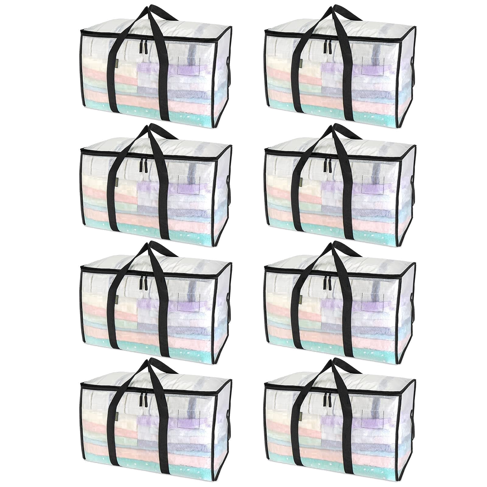 8 Pack Large Clothes Storage Bags, Heavy Duty Storage Containers with Zipper and Handles, Closet Organizer Bags for Bedroom, Dorm, Home Organization