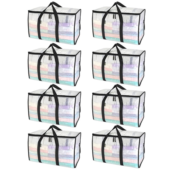 8 Pack Large Clothes Storage Bags, Heavy Duty Storage Containers with Zipper and Handles, Closet Organizer Bags for Bedroom, Dorm, Home Organization