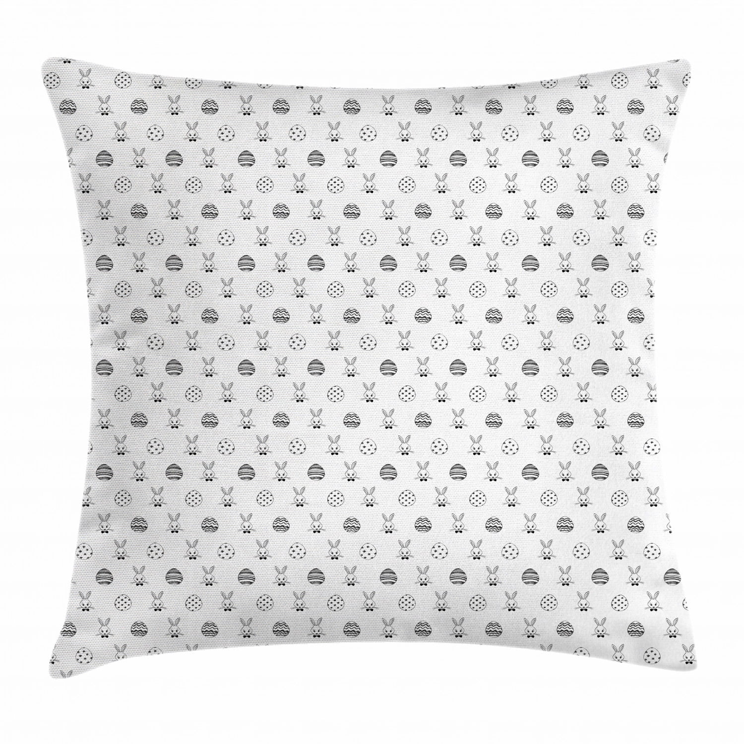 Easter Throw Pillow Cushion Cover, Black and White Pattern Hand Drawn