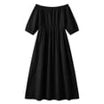 thumbnail image 5 of Atogsazn Women's Summer Off Shoulder Maxi Dress Casual Flowy Short Sleeve Side Split Dresses Loose Fit Sundress Black L Fashion, 5 of 7